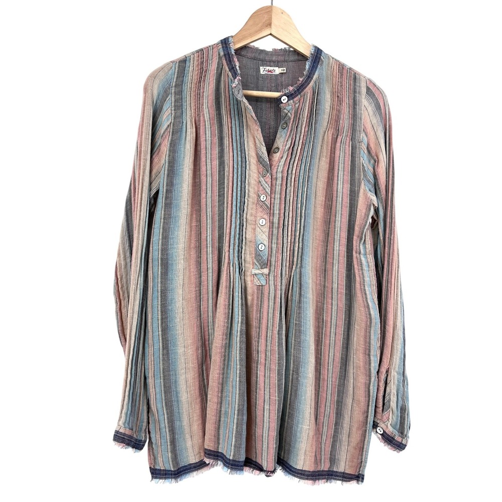 Faherty Womens Striped Tencel Linen Pintuck Tunic Top Multi Color Small S